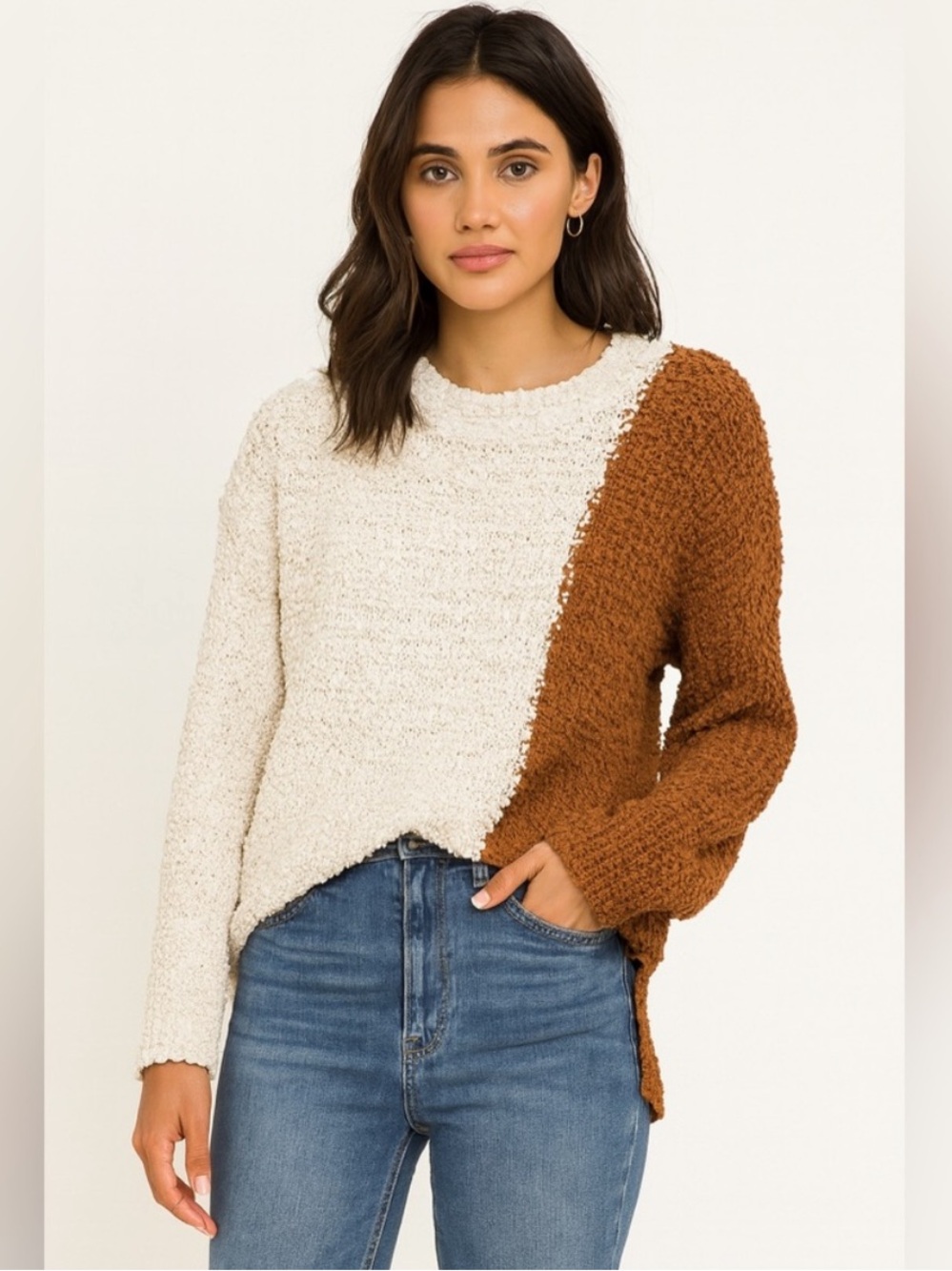bobeau Crewneck Textured Popcorn Chunky Knit Sweater